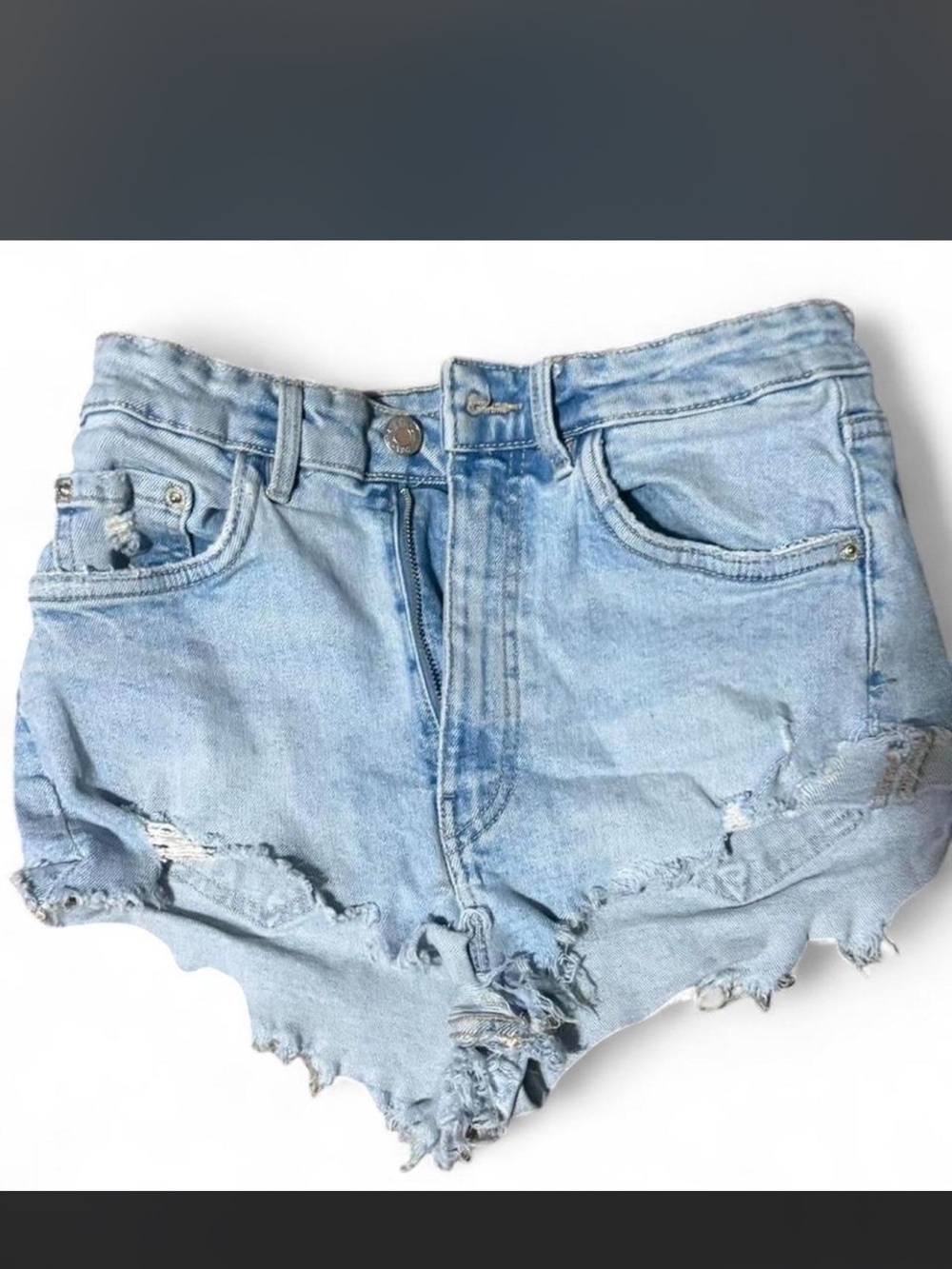 Zara Light Blue Distressed Denim Shorts